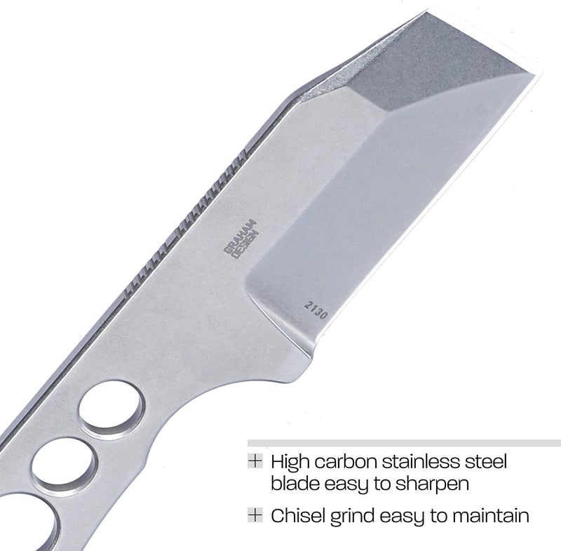 CRKT Razel Chisel Fixed Blade Knife with Sheath: Stainless Steel Plain Edge Blade, Stainless Steel Handle, 2130 - Image 4